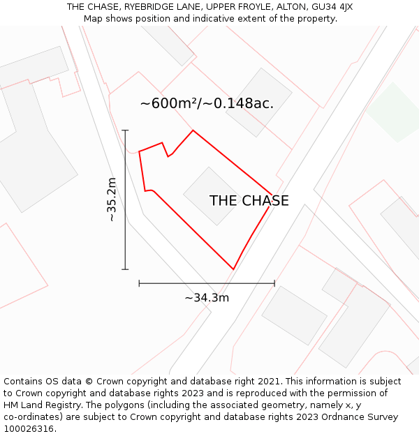 THE CHASE, RYEBRIDGE LANE, UPPER FROYLE, ALTON, GU34 4JX: Plot and title map