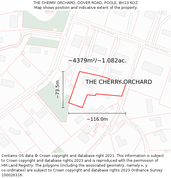 THE CHERRY ORCHARD, DOVER ROAD, POOLE, BH13 6DZ: Plot and title map