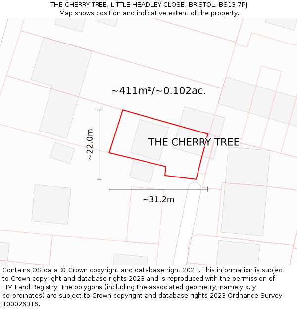 THE CHERRY TREE, LITTLE HEADLEY CLOSE, BRISTOL, BS13 7PJ: Plot and title map