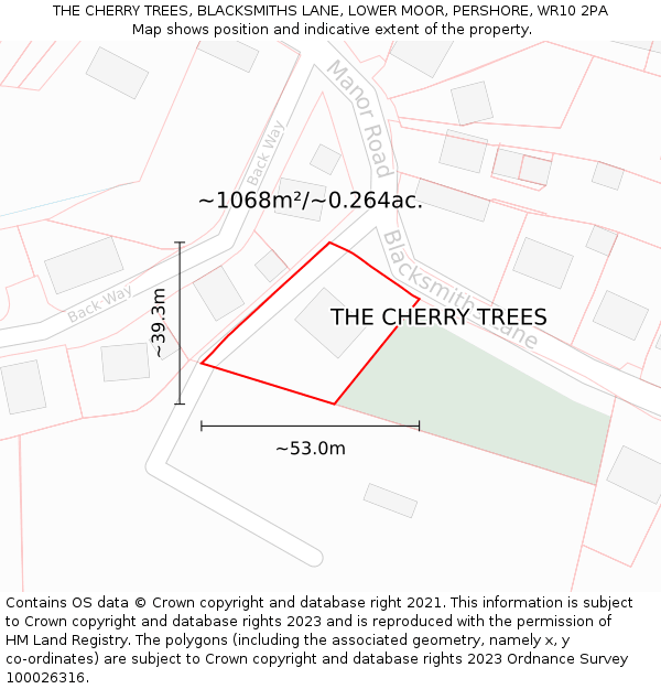 THE CHERRY TREES, BLACKSMITHS LANE, LOWER MOOR, PERSHORE, WR10 2PA: Plot and title map