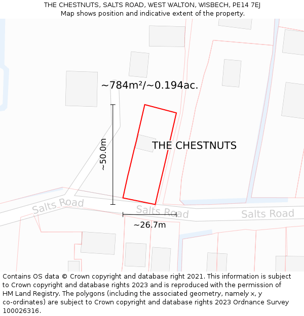 THE CHESTNUTS, SALTS ROAD, WEST WALTON, WISBECH, PE14 7EJ: Plot and title map