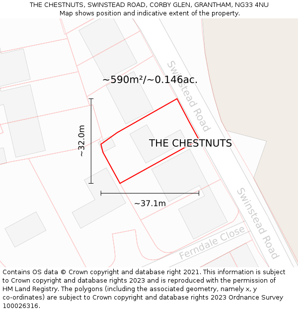 THE CHESTNUTS, SWINSTEAD ROAD, CORBY GLEN, GRANTHAM, NG33 4NU: Plot and title map