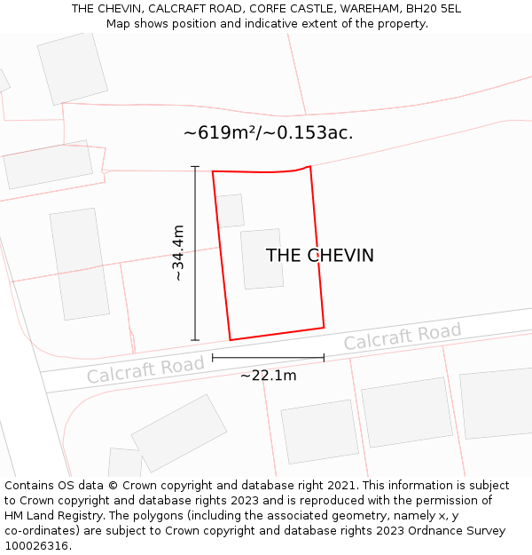 THE CHEVIN, CALCRAFT ROAD, CORFE CASTLE, WAREHAM, BH20 5EL: Plot and title map