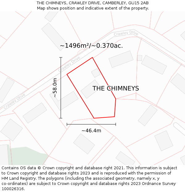 THE CHIMNEYS, CRAWLEY DRIVE, CAMBERLEY, GU15 2AB: Plot and title map