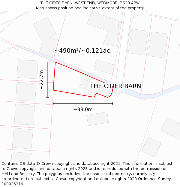 THE CIDER BARN, WEST END, WEDMORE, BS28 4BW: Plot and title map