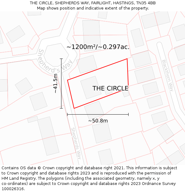 THE CIRCLE, SHEPHERDS WAY, FAIRLIGHT, HASTINGS, TN35 4BB: Plot and title map