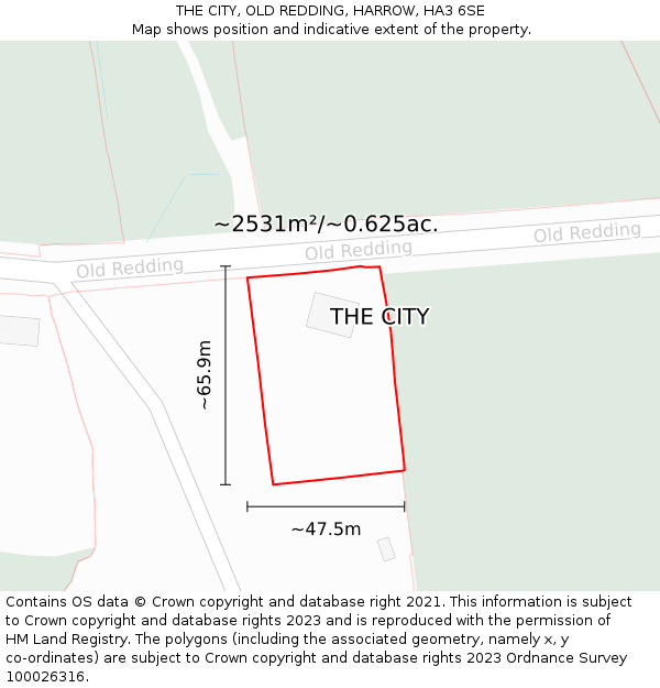 THE CITY, OLD REDDING, HARROW, HA3 6SE: Plot and title map