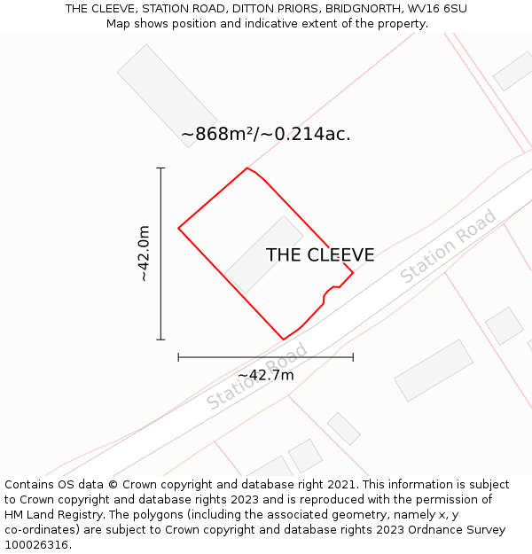 THE CLEEVE, STATION ROAD, DITTON PRIORS, BRIDGNORTH, WV16 6SU: Plot and title map