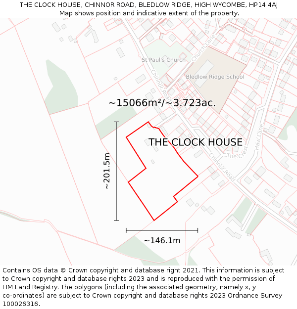 THE CLOCK HOUSE, CHINNOR ROAD, BLEDLOW RIDGE, HIGH WYCOMBE, HP14 4AJ: Plot and title map