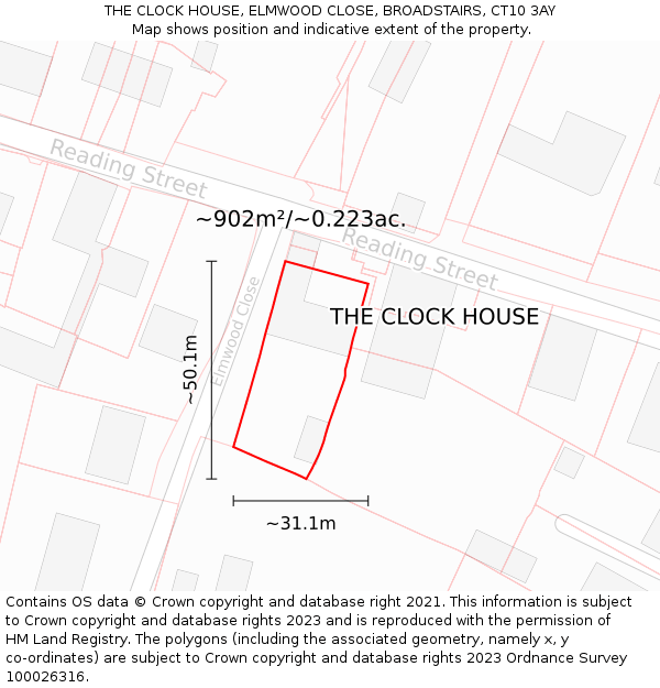 THE CLOCK HOUSE, ELMWOOD CLOSE, BROADSTAIRS, CT10 3AY: Plot and title map