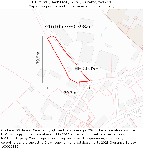 THE CLOSE, BACK LANE, TYSOE, WARWICK, CV35 0SJ: Plot and title map