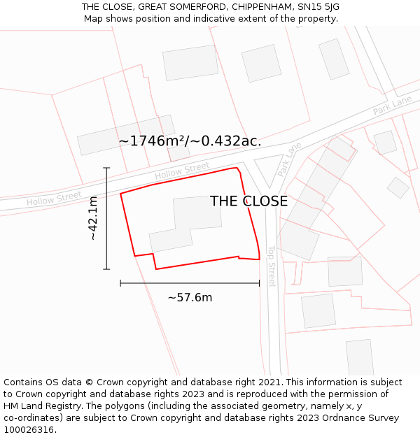 THE CLOSE, GREAT SOMERFORD, CHIPPENHAM, SN15 5JG: Plot and title map