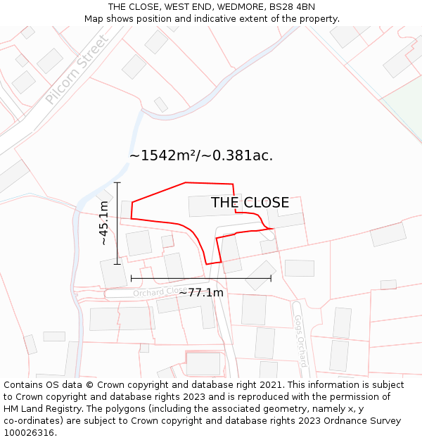 THE CLOSE, WEST END, WEDMORE, BS28 4BN: Plot and title map