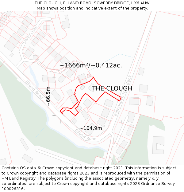 THE CLOUGH, ELLAND ROAD, SOWERBY BRIDGE, HX6 4HW: Plot and title map