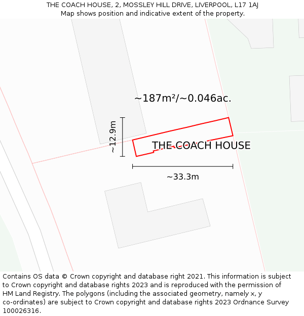 THE COACH HOUSE, 2, MOSSLEY HILL DRIVE, LIVERPOOL, L17 1AJ: Plot and title map