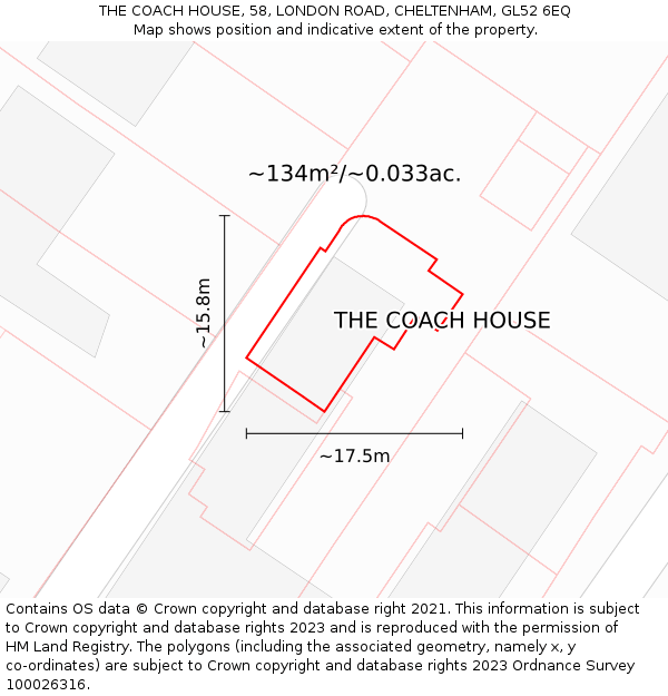 THE COACH HOUSE, 58, LONDON ROAD, CHELTENHAM, GL52 6EQ: Plot and title map