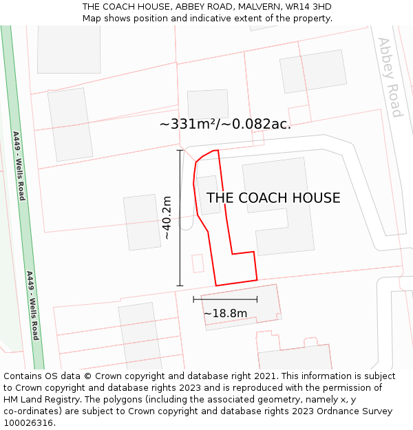 THE COACH HOUSE, ABBEY ROAD, MALVERN, WR14 3HD: Plot and title map