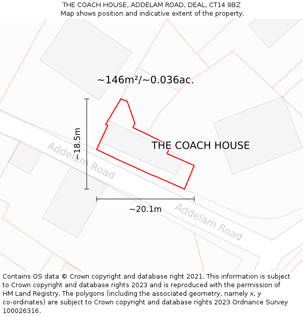 THE COACH HOUSE, ADDELAM ROAD, DEAL, CT14 9BZ: Plot and title map