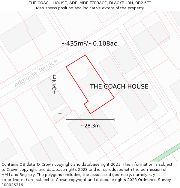 THE COACH HOUSE, ADELAIDE TERRACE, BLACKBURN, BB2 6ET: Plot and title map