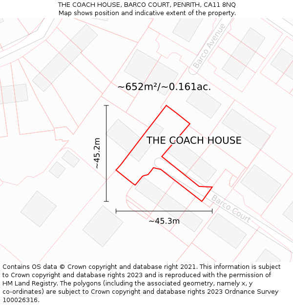THE COACH HOUSE, BARCO COURT, PENRITH, CA11 8NQ: Plot and title map