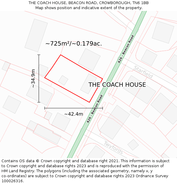 THE COACH HOUSE, BEACON ROAD, CROWBOROUGH, TN6 1BB: Plot and title map