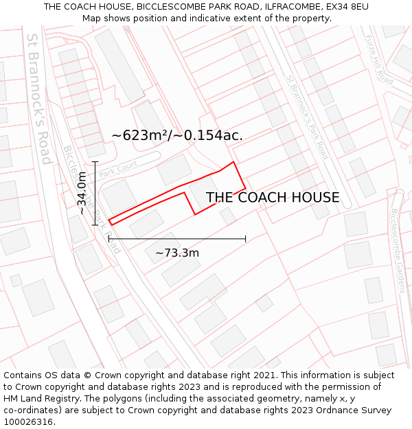 THE COACH HOUSE, BICCLESCOMBE PARK ROAD, ILFRACOMBE, EX34 8EU: Plot and title map