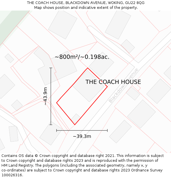 THE COACH HOUSE, BLACKDOWN AVENUE, WOKING, GU22 8QG: Plot and title map