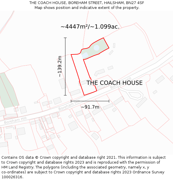 THE COACH HOUSE, BOREHAM STREET, HAILSHAM, BN27 4SF: Plot and title map