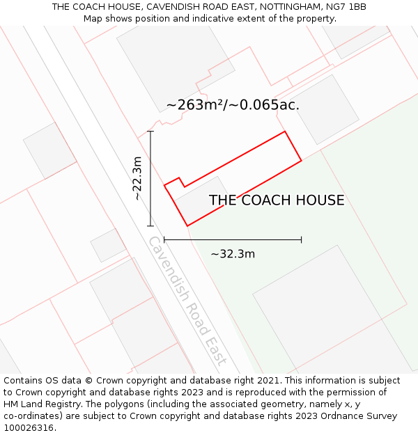 THE COACH HOUSE, CAVENDISH ROAD EAST, NOTTINGHAM, NG7 1BB: Plot and title map