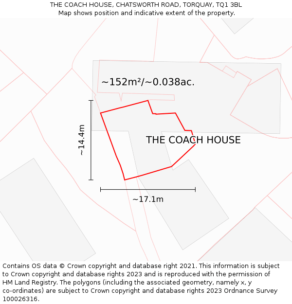 THE COACH HOUSE, CHATSWORTH ROAD, TORQUAY, TQ1 3BL: Plot and title map