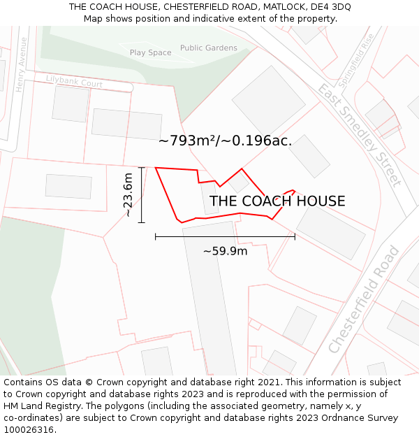THE COACH HOUSE, CHESTERFIELD ROAD, MATLOCK, DE4 3DQ: Plot and title map