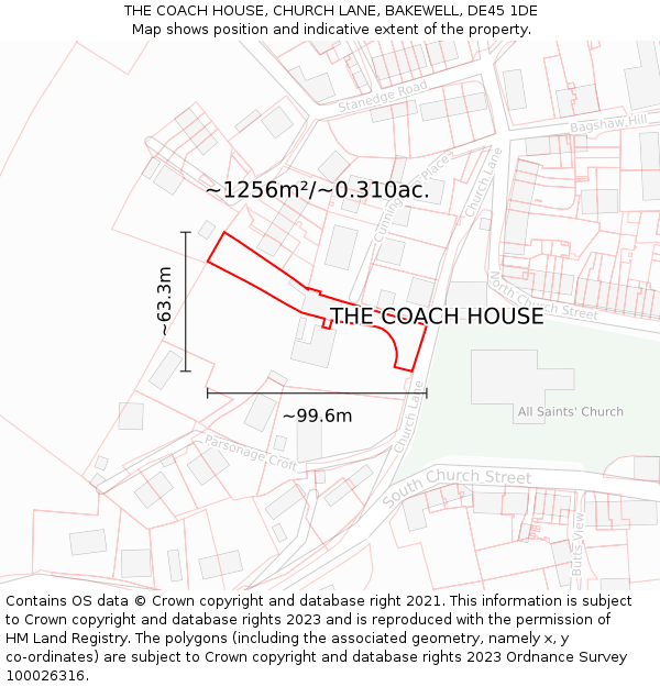 THE COACH HOUSE, CHURCH LANE, BAKEWELL, DE45 1DE: Plot and title map