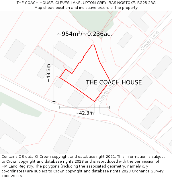 THE COACH HOUSE, CLEVES LANE, UPTON GREY, BASINGSTOKE, RG25 2RG: Plot and title map