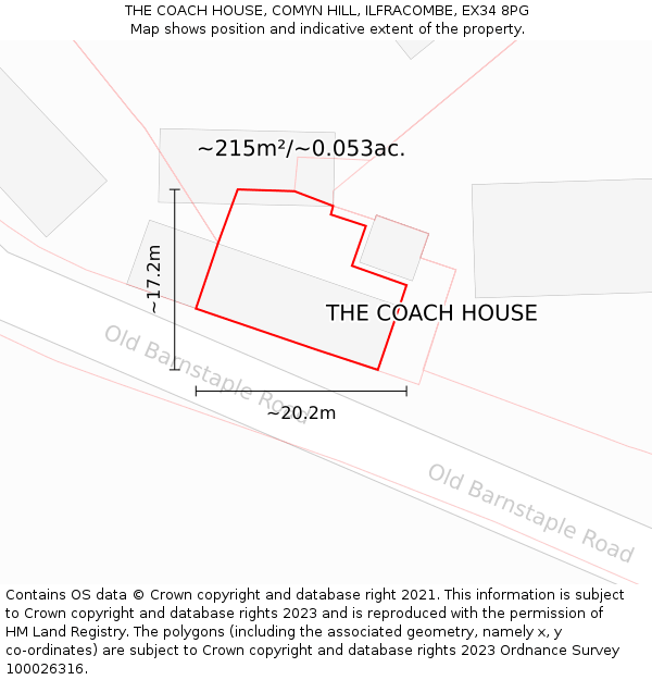 THE COACH HOUSE, COMYN HILL, ILFRACOMBE, EX34 8PG: Plot and title map