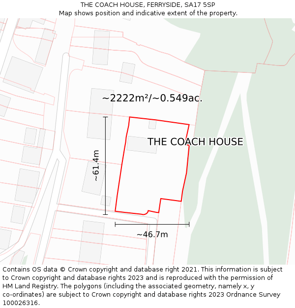 THE COACH HOUSE, FERRYSIDE, SA17 5SP: Plot and title map