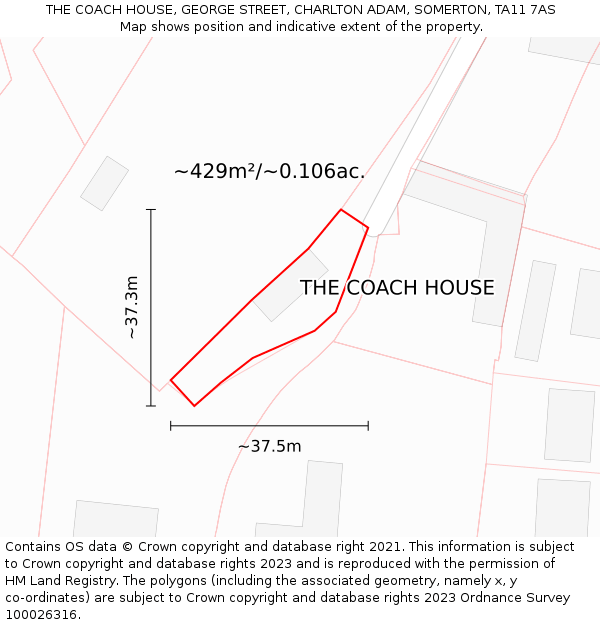 THE COACH HOUSE, GEORGE STREET, CHARLTON ADAM, SOMERTON, TA11 7AS: Plot and title map