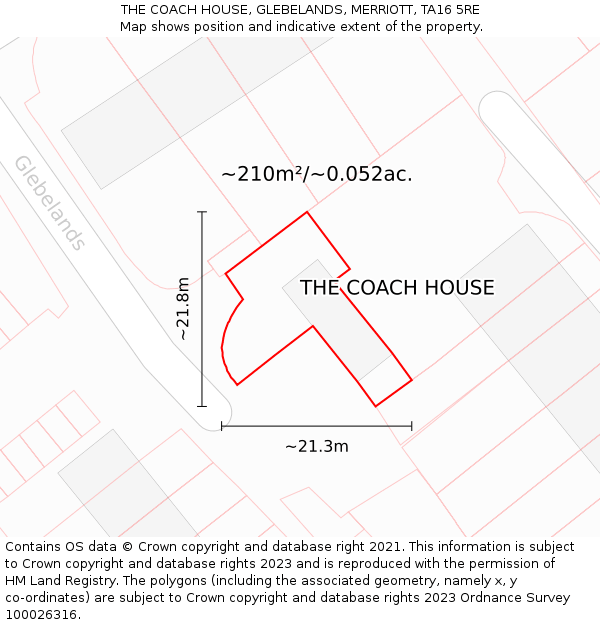 THE COACH HOUSE, GLEBELANDS, MERRIOTT, TA16 5RE: Plot and title map