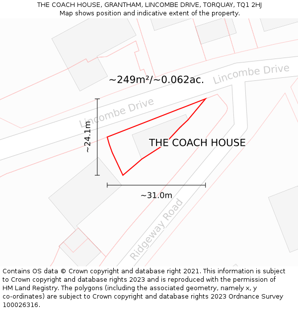 THE COACH HOUSE, GRANTHAM, LINCOMBE DRIVE, TORQUAY, TQ1 2HJ: Plot and title map