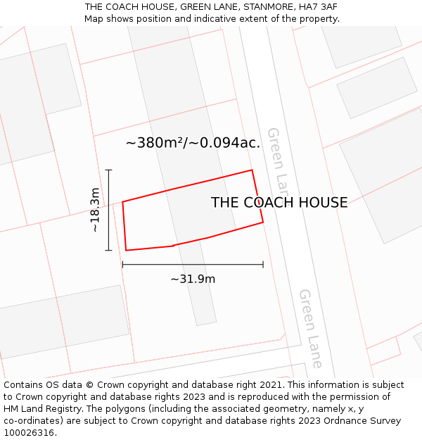 THE COACH HOUSE, GREEN LANE, STANMORE, HA7 3AF: Plot and title map