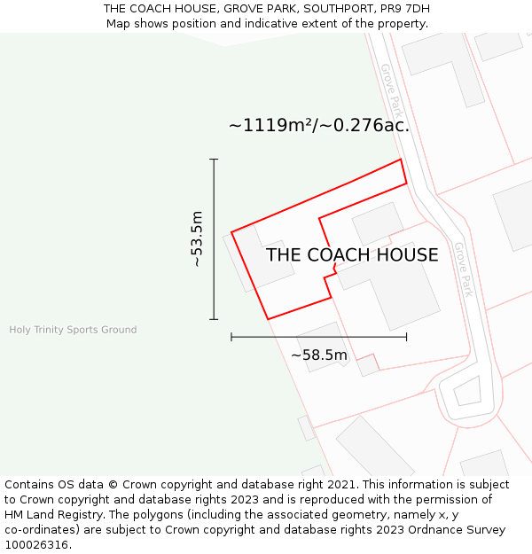 THE COACH HOUSE, GROVE PARK, SOUTHPORT, PR9 7DH: Plot and title map