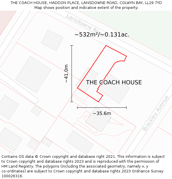THE COACH HOUSE, HADDON PLACE, LANSDOWNE ROAD, COLWYN BAY, LL29 7YD: Plot and title map