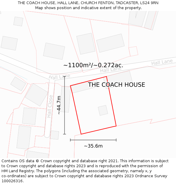 THE COACH HOUSE, HALL LANE, CHURCH FENTON, TADCASTER, LS24 9RN: Plot and title map
