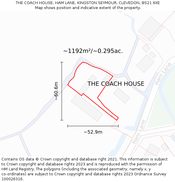 THE COACH HOUSE, HAM LANE, KINGSTON SEYMOUR, CLEVEDON, BS21 6XE: Plot and title map