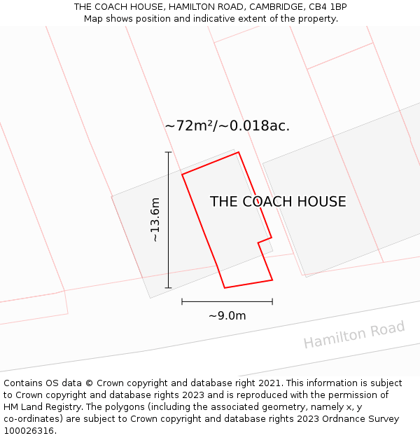 THE COACH HOUSE, HAMILTON ROAD, CAMBRIDGE, CB4 1BP: Plot and title map