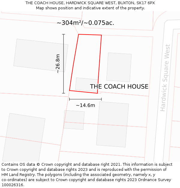 THE COACH HOUSE, HARDWICK SQUARE WEST, BUXTON, SK17 6PX: Plot and title map