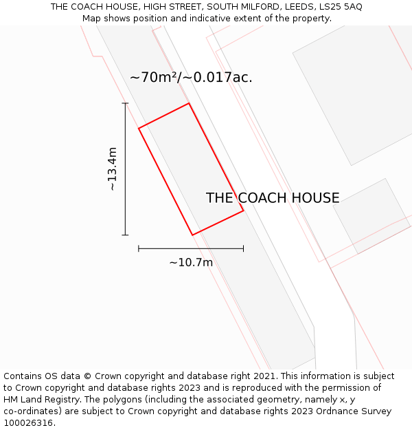 THE COACH HOUSE, HIGH STREET, SOUTH MILFORD, LEEDS, LS25 5AQ: Plot and title map