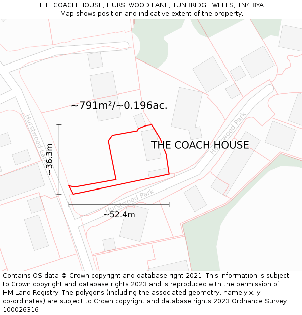 THE COACH HOUSE, HURSTWOOD LANE, TUNBRIDGE WELLS, TN4 8YA: Plot and title map