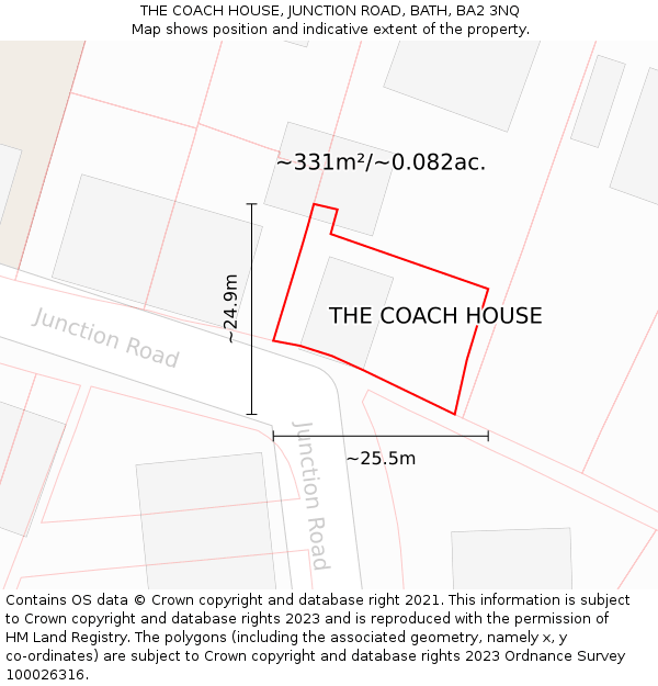 THE COACH HOUSE, JUNCTION ROAD, BATH, BA2 3NQ: Plot and title map