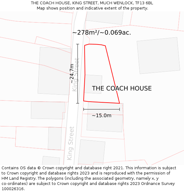 THE COACH HOUSE, KING STREET, MUCH WENLOCK, TF13 6BL: Plot and title map