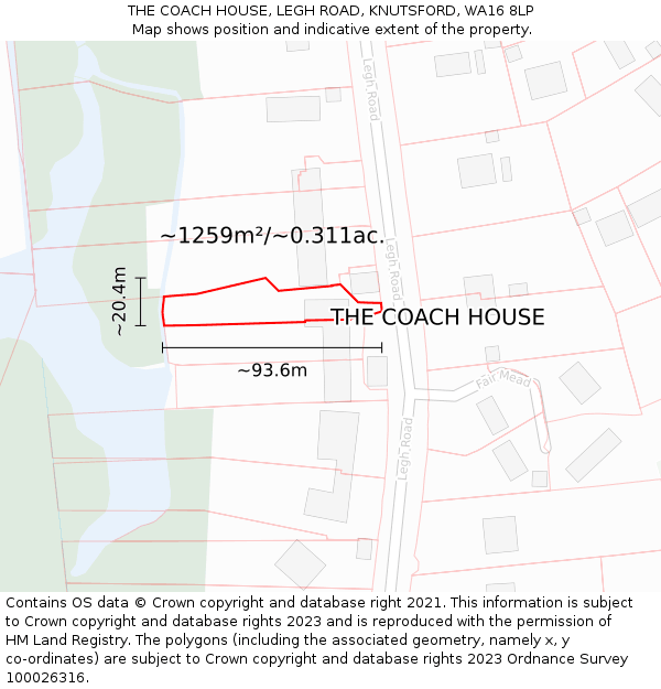 THE COACH HOUSE, LEGH ROAD, KNUTSFORD, WA16 8LP: Plot and title map